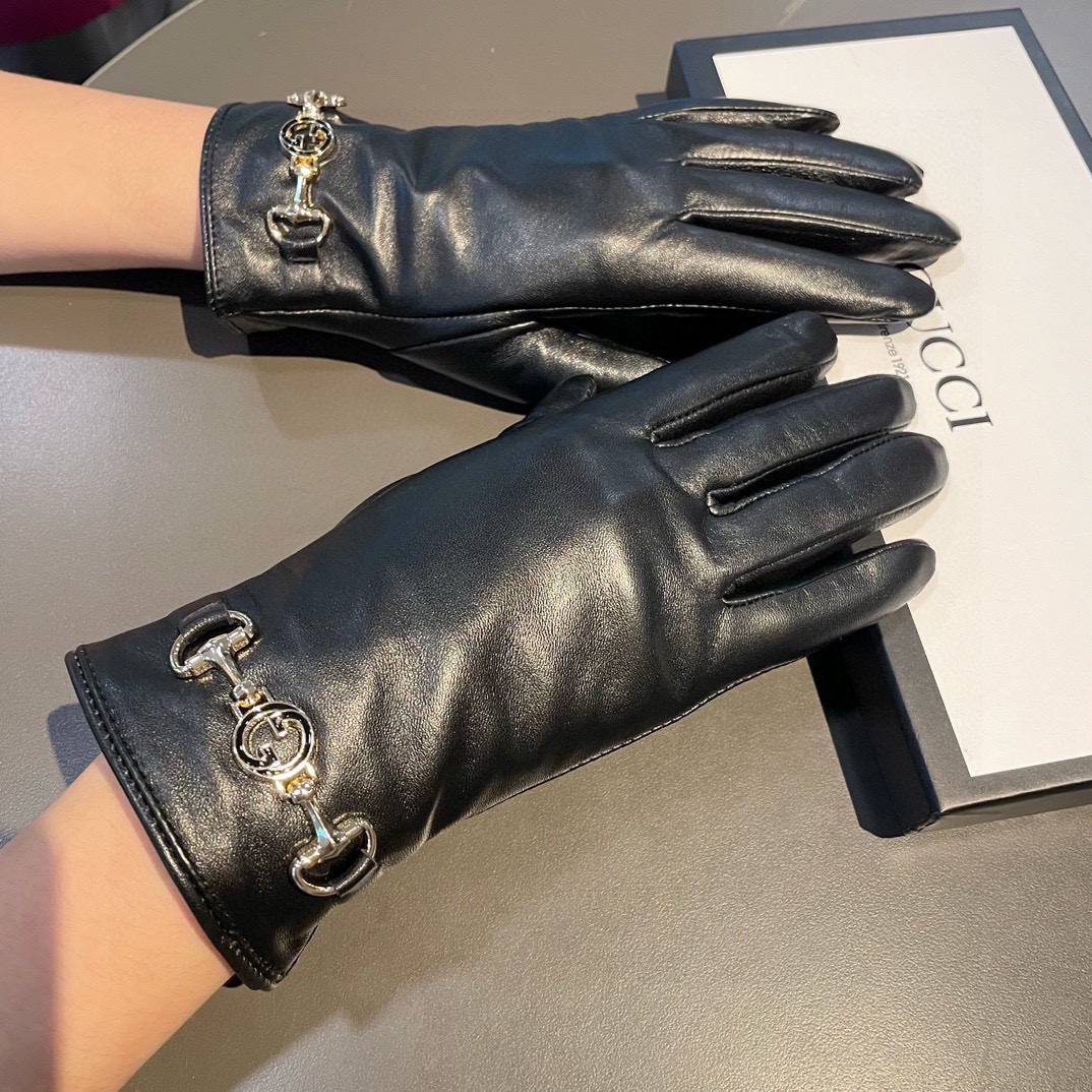 [TOP] GUCCI Women's Sheepskin Gloves - Black
