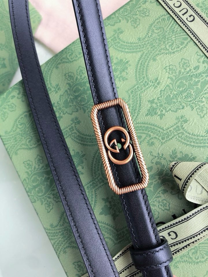 [TOP] GUCCI Cowhide Belt - Black - 1.5cm