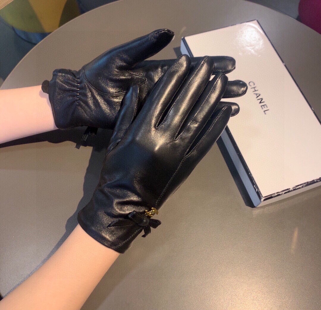 [TOP] CHANEL Sheepskin Gloves with Bow Tie - Black