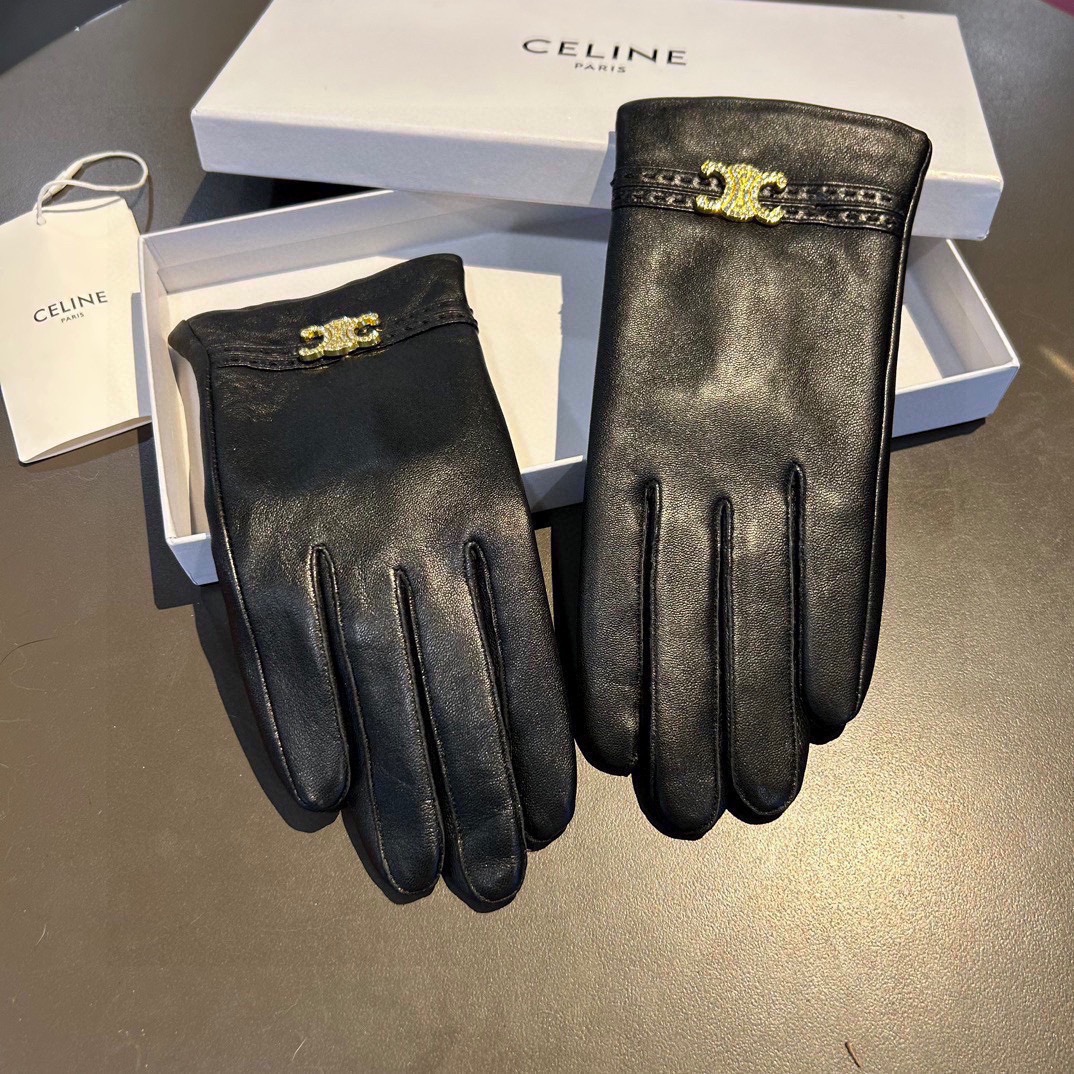 [TOP] CELINE Sheepskin Gloves - Black