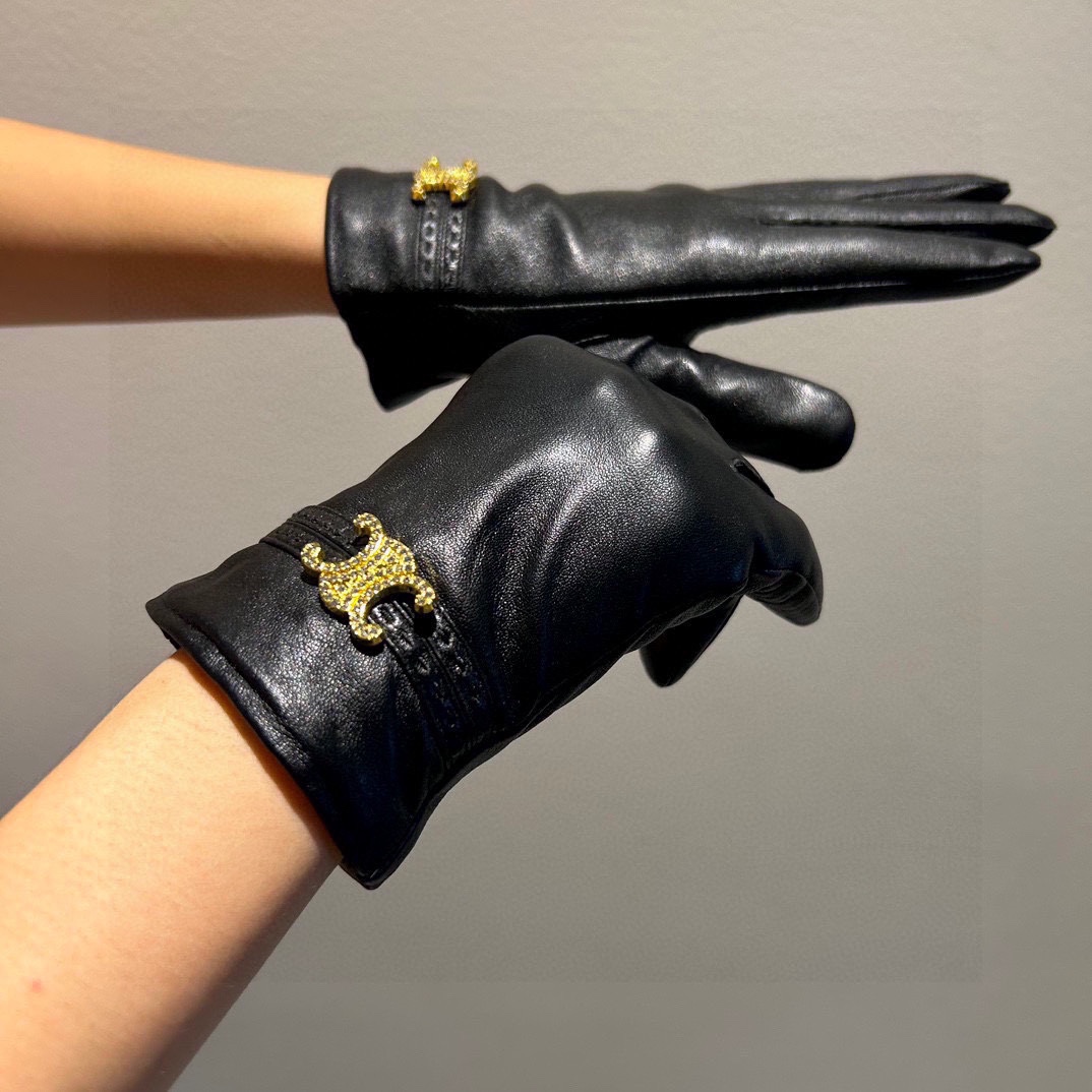 [TOP] CELINE Sheepskin Gloves - Black