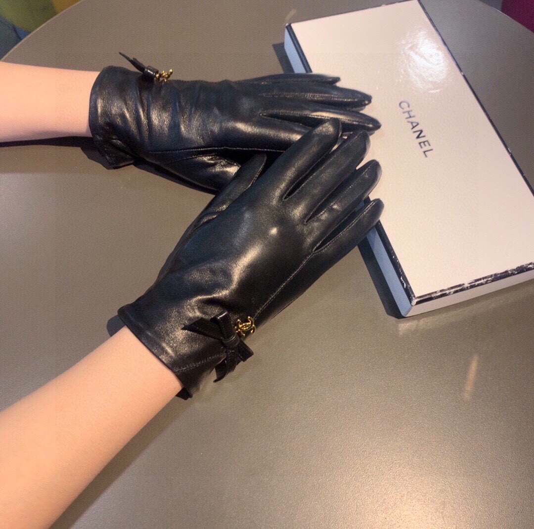 [TOP] CHANEL Sheepskin Gloves with Bow Tie - Black