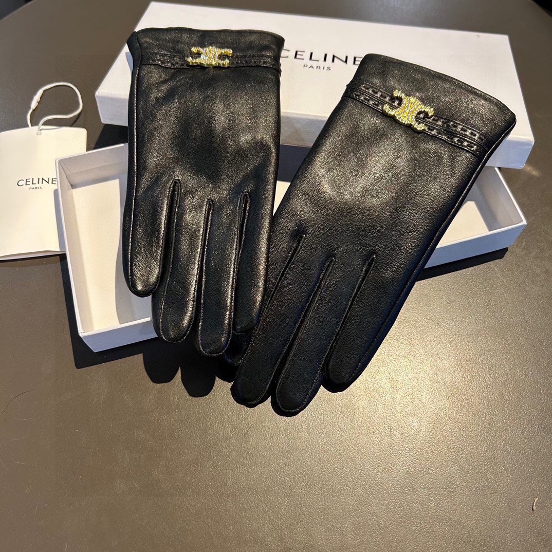 [TOP] CELINE Sheepskin Gloves - Black