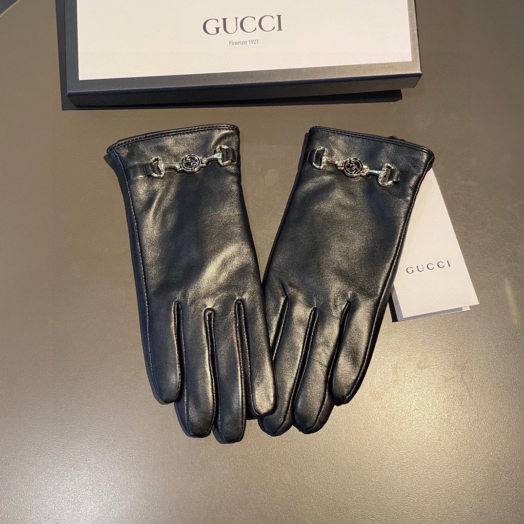 [TOP] GUCCI Women's Sheepskin Gloves - Black
