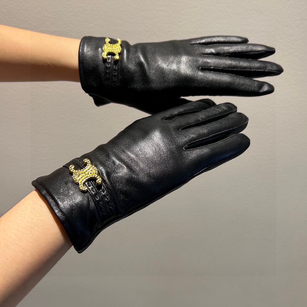 [TOP] CELINE Sheepskin Gloves - Black