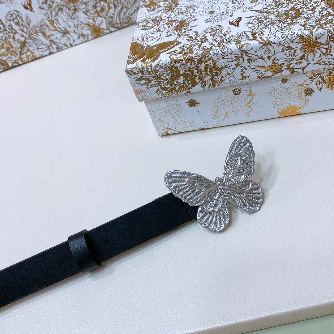 [TOP] Christian Dior Butterfly Cow Leather Belt 2CM - Black