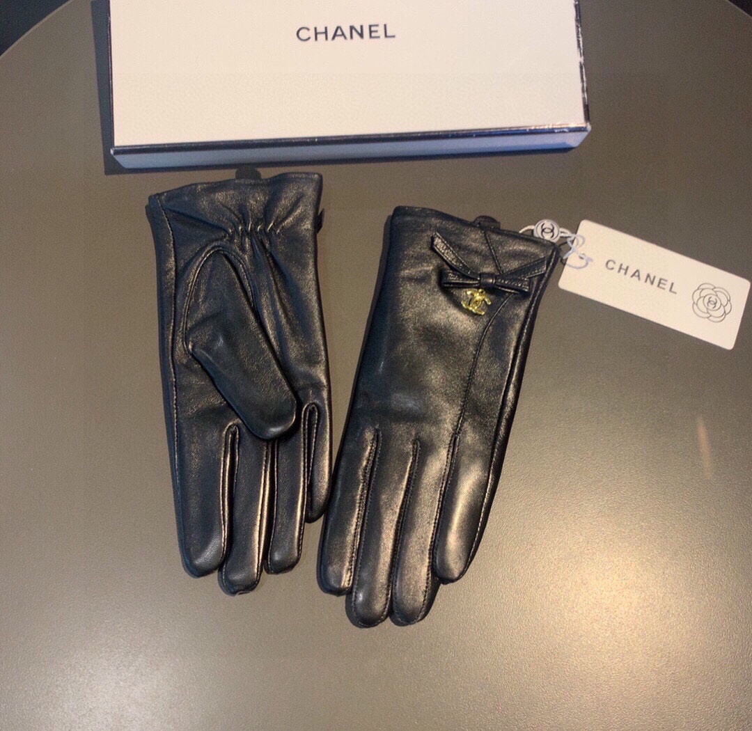 [TOP] CHANEL Sheepskin Gloves with Bow Tie - Black