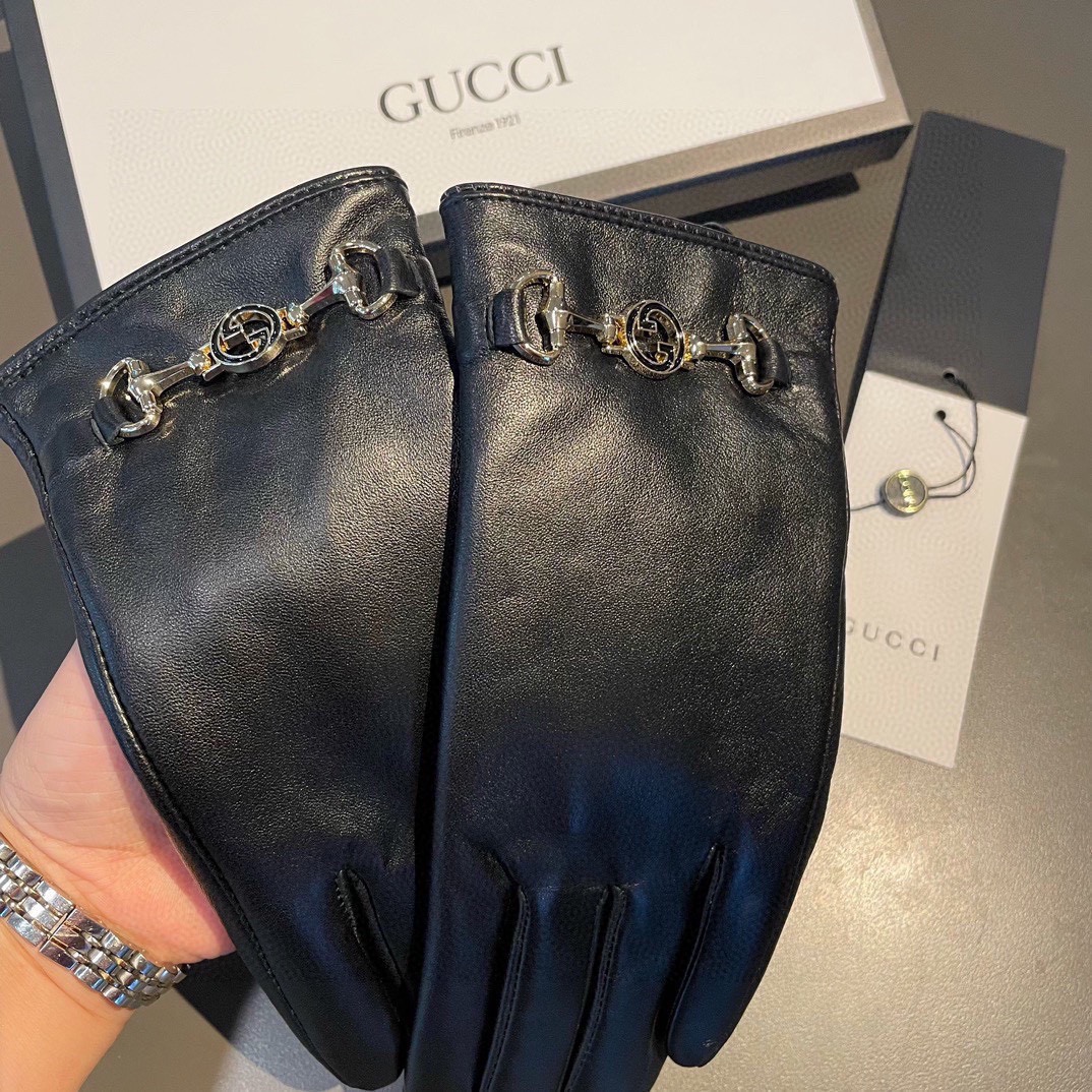 [TOP] GUCCI Women's Sheepskin Gloves - Black