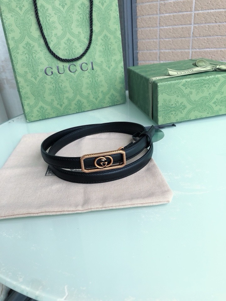 [TOP] GUCCI Cowhide Belt - Black - 1.5cm