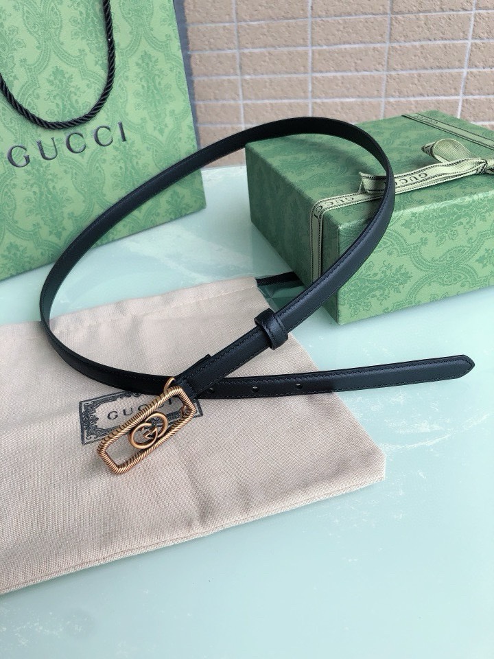 [TOP] GUCCI Cowhide Belt - Black - 1.5cm