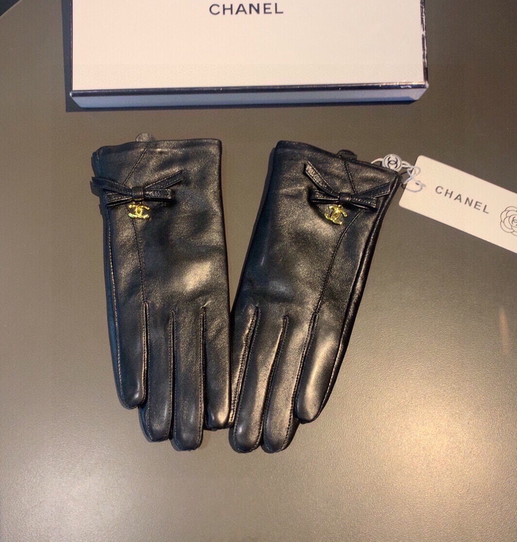 [TOP] CHANEL Sheepskin Gloves with Bow Tie - Black