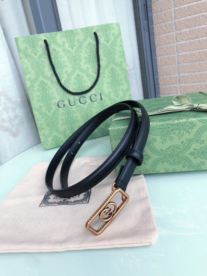 [TOP] GUCCI Cowhide Belt - Black - 1.5cm