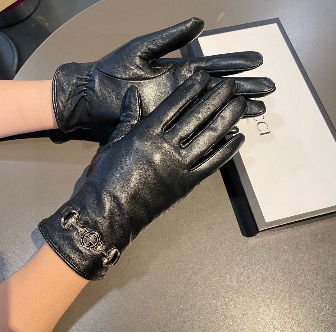 [TOP] GUCCI Women's Sheepskin Gloves - Black