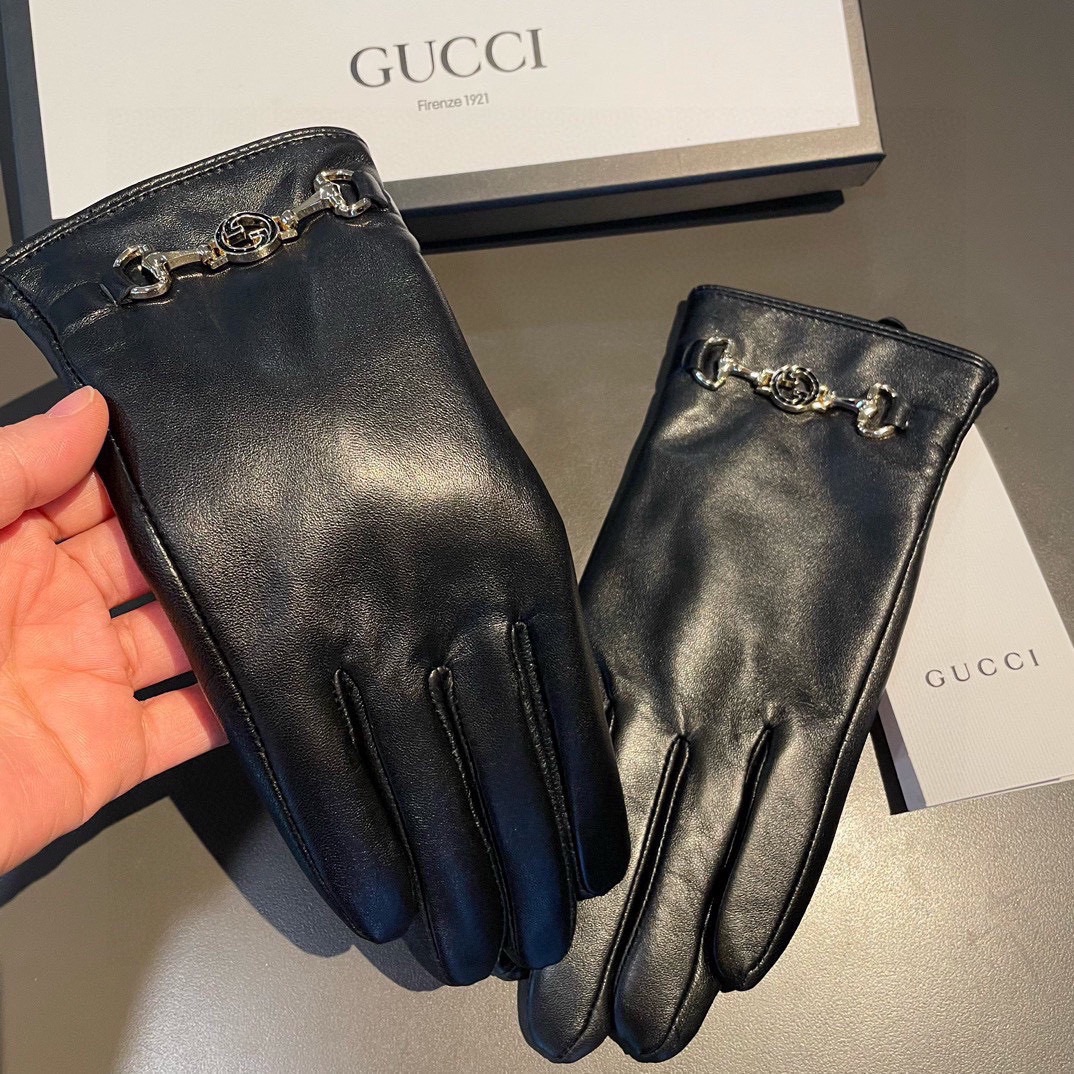 [TOP] GUCCI Women's Sheepskin Gloves - Black