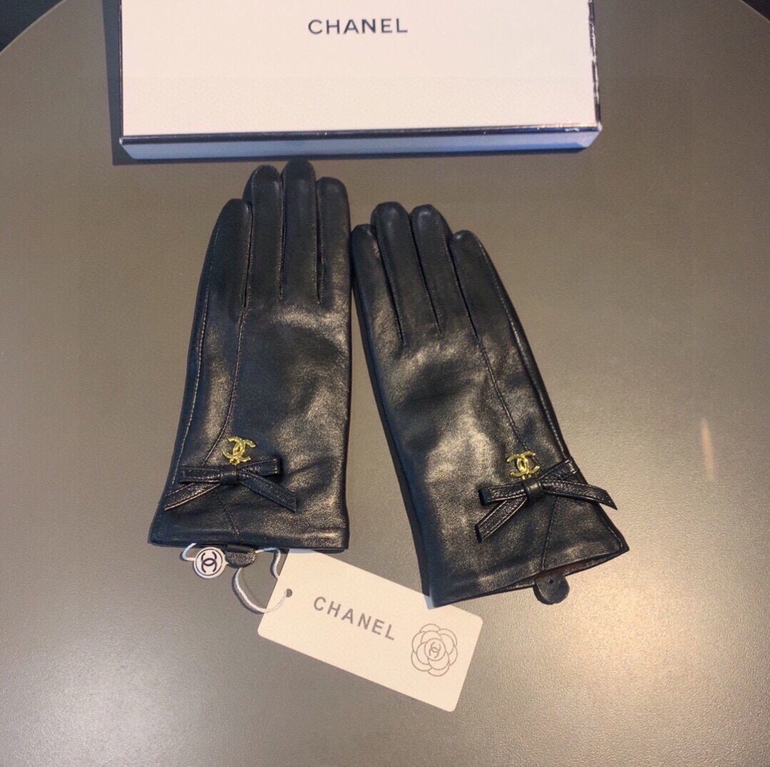 [TOP] CHANEL Sheepskin Gloves with Bow Tie - Black