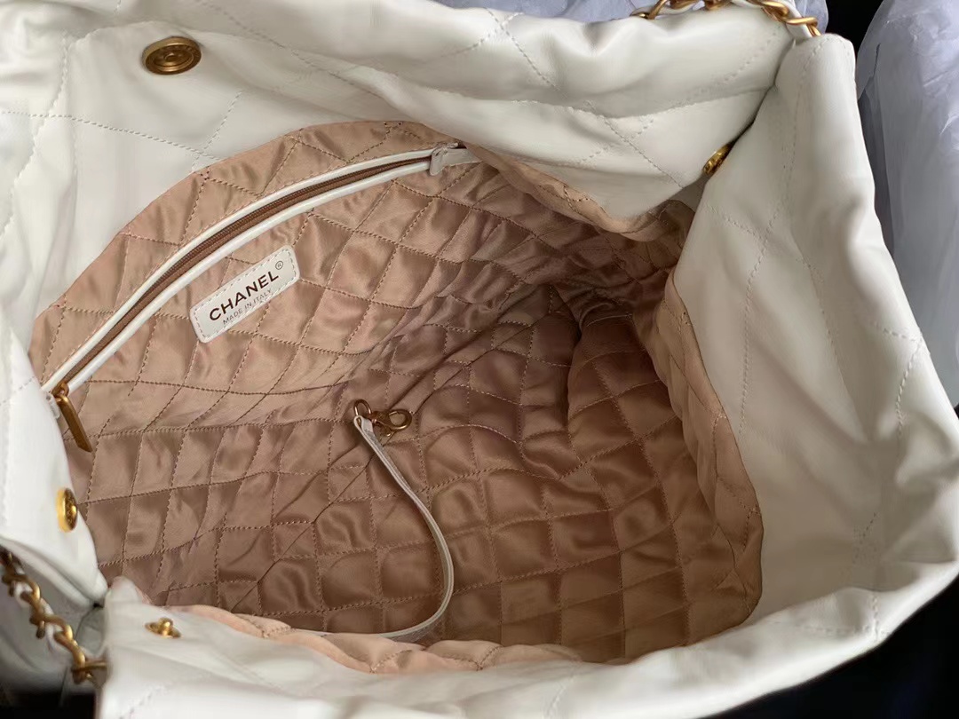 [TOP] CHANEL 22 Quilted Gold Chain Small Bag 35*30*8cm - White
