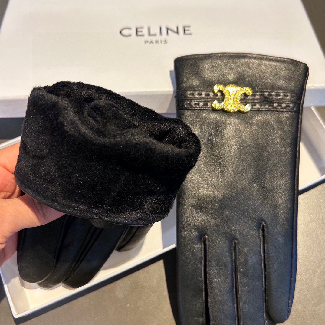 [TOP] CELINE Sheepskin Gloves - Black