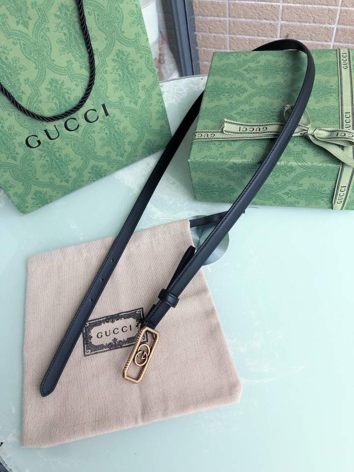 [TOP] GUCCI Cowhide Belt - Black - 1.5cm
