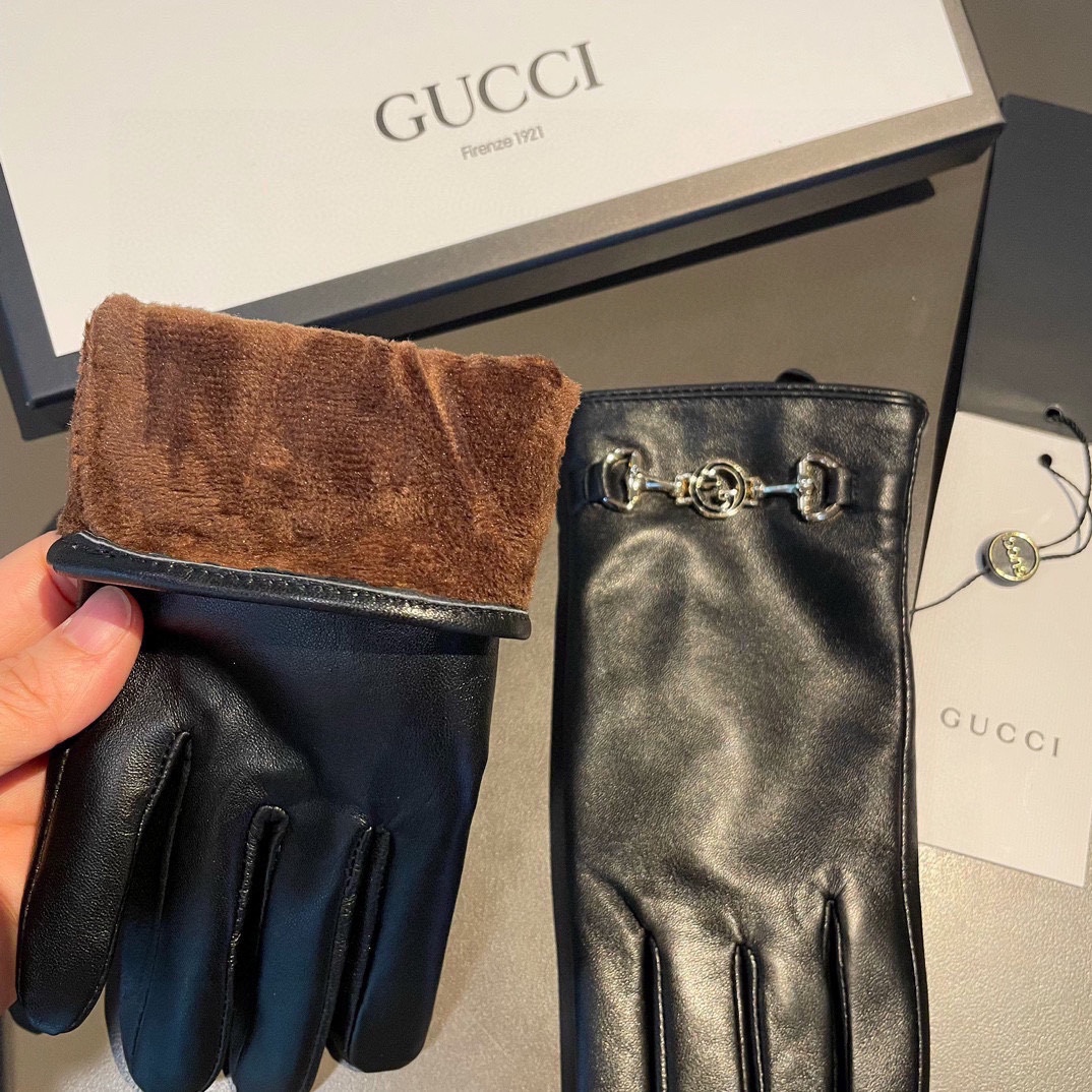 [TOP] GUCCI Women's Sheepskin Gloves - Black