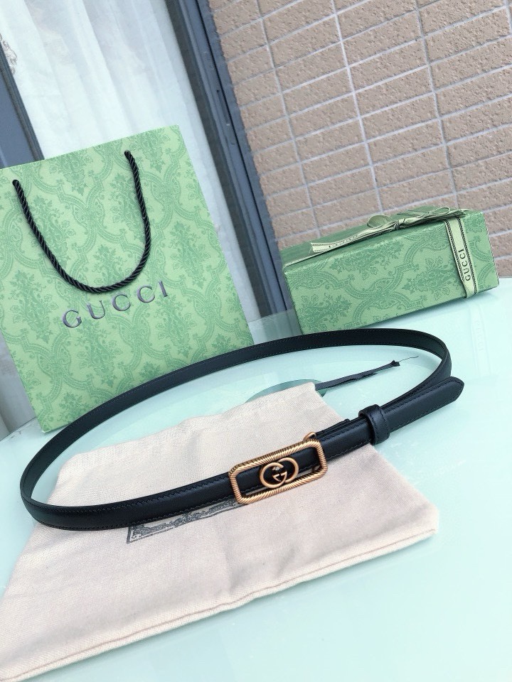 [TOP] GUCCI Cowhide Belt - Black - 1.5cm