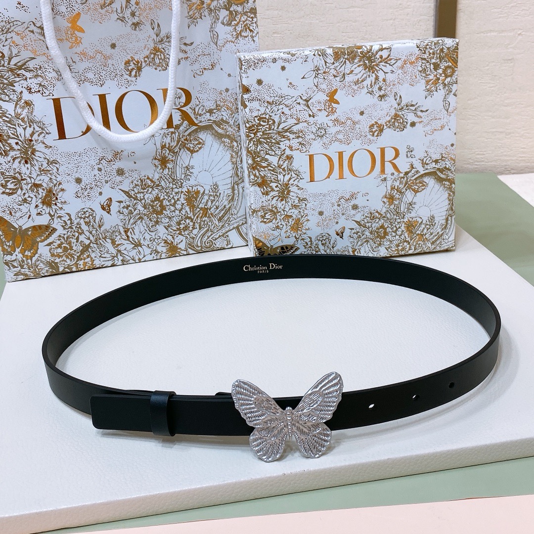 [TOP] Christian Dior Butterfly Cow Leather Belt 2CM - Black