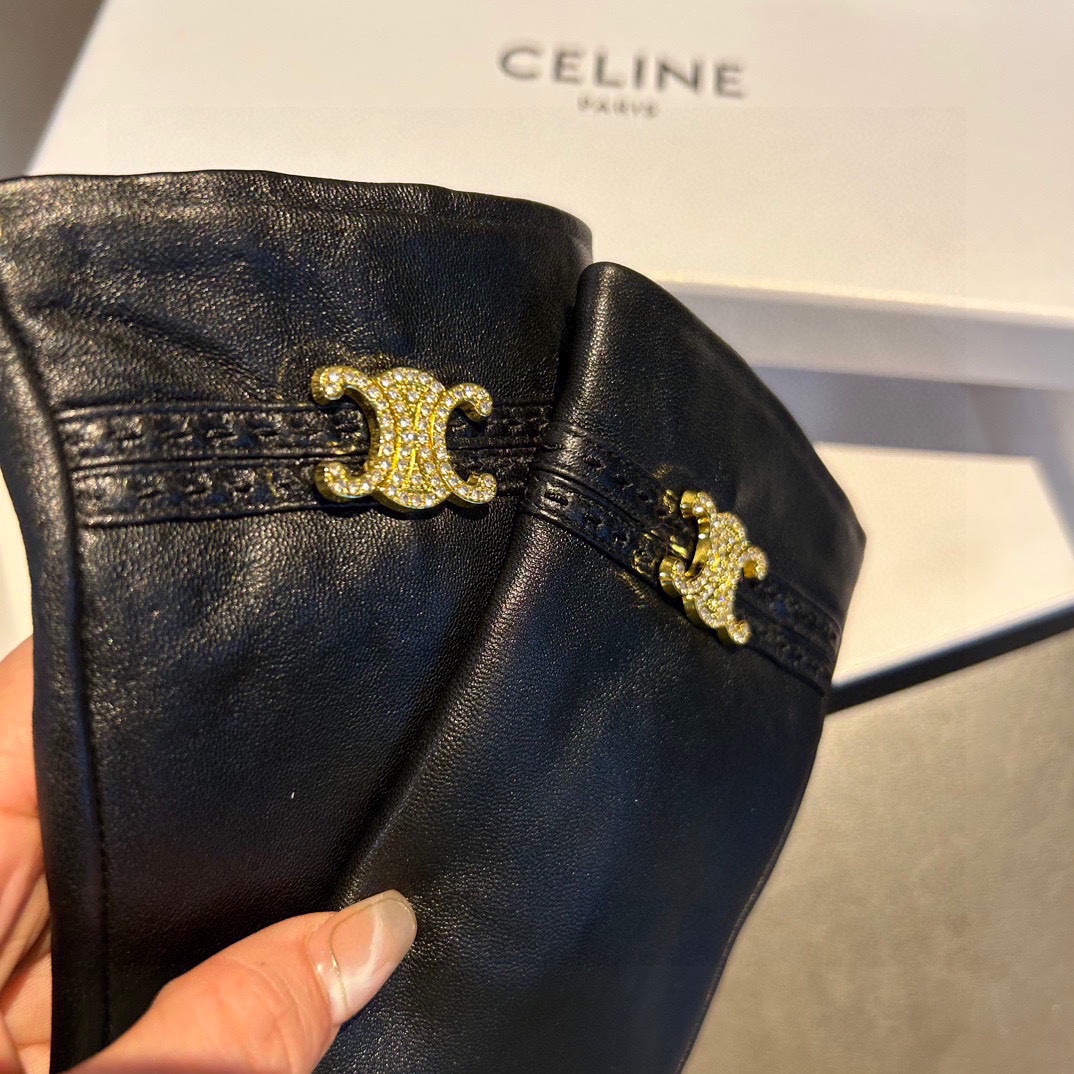 [TOP] CELINE Sheepskin Gloves - Black