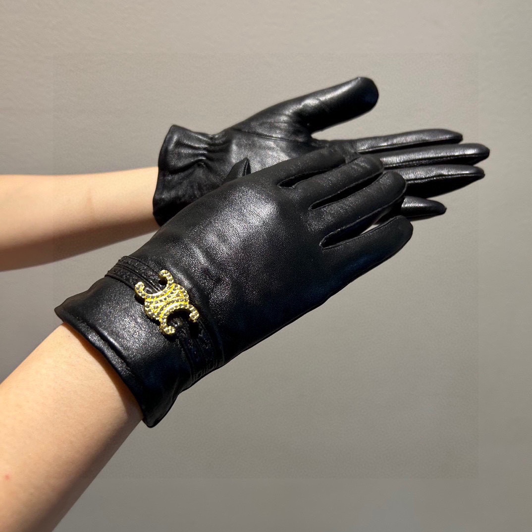 [TOP] CELINE Sheepskin Gloves - Black
