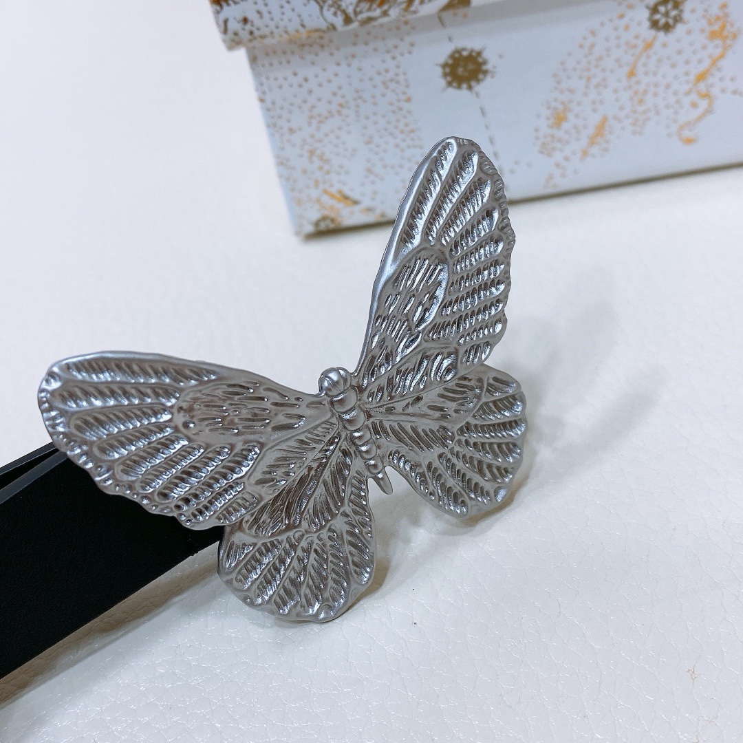 [TOP] Christian Dior Butterfly Cow Leather Belt 2CM - Black