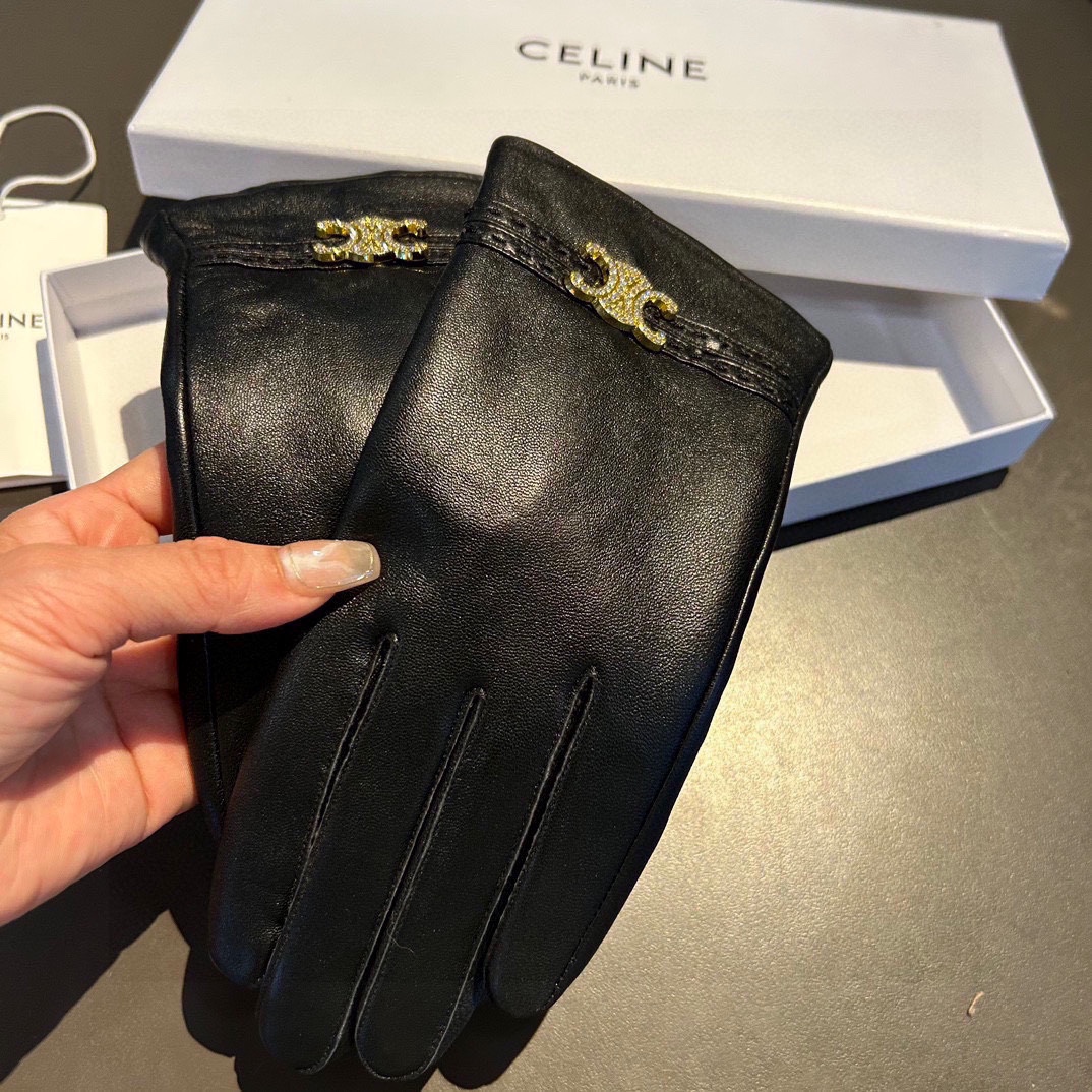 [TOP] CELINE Sheepskin Gloves - Black