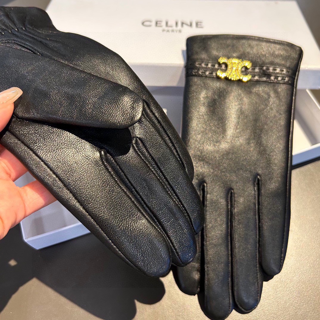 [TOP] CELINE Sheepskin Gloves - Black