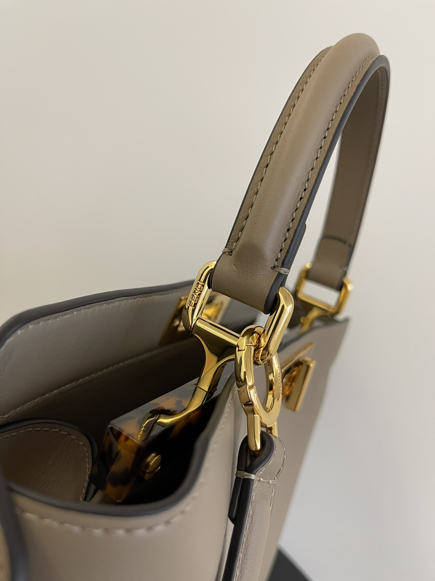 [TOP] FENDI Retro Leather Peekaboo Bags - 33x25x13cm - Khaki&GHW