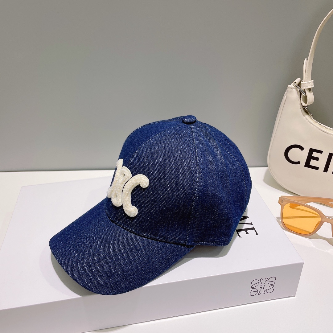 [TOP] CELINE Denim Embroidered Baseball Cap - Dark Blue