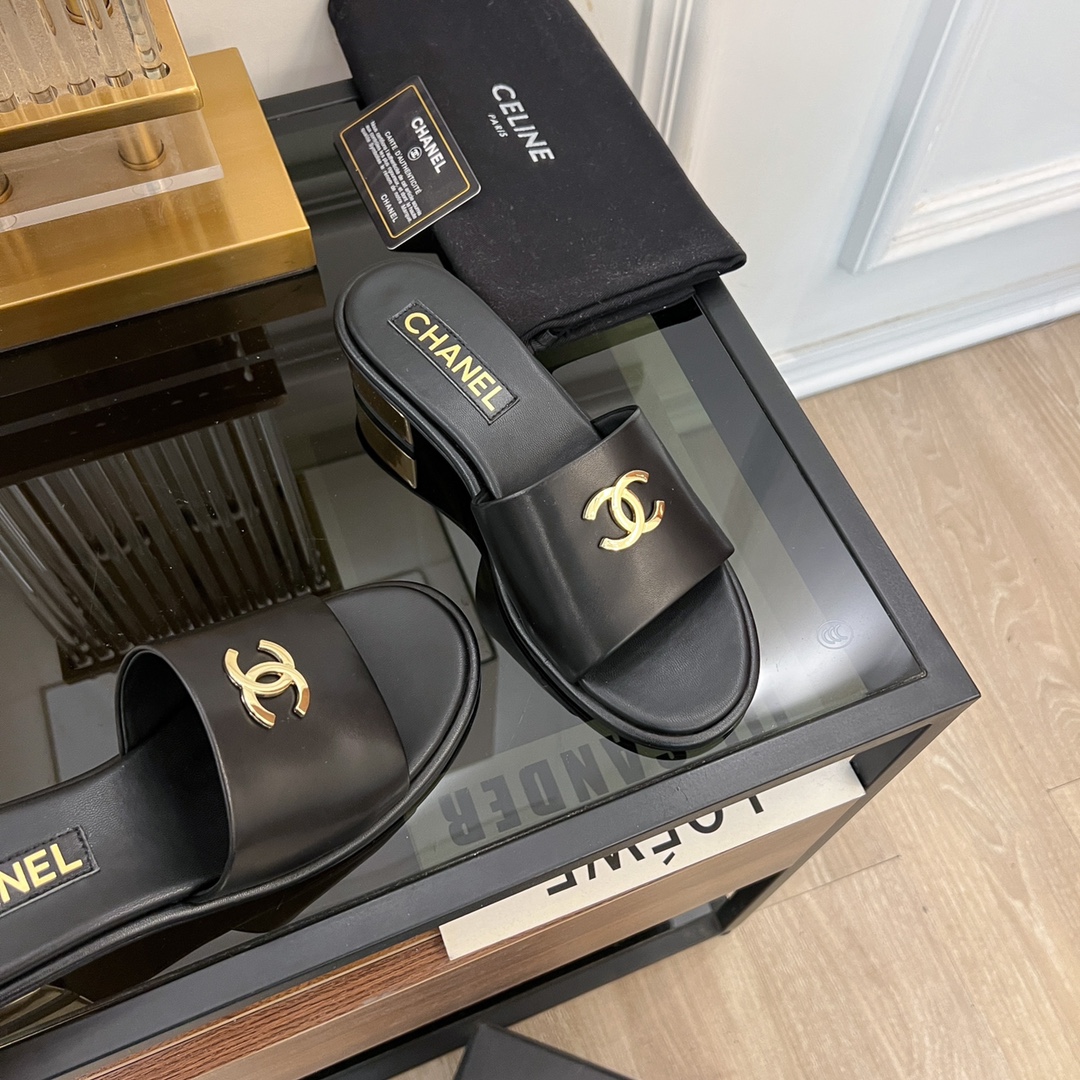 [TOP] CHANEL Sheepskin Thick Heeled Slippers - 3 Colour