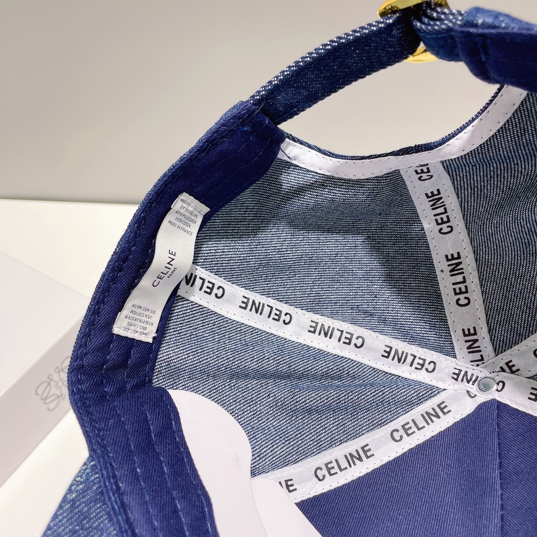 [TOP] CELINE Denim Embroidered Baseball Cap - Dark Blue