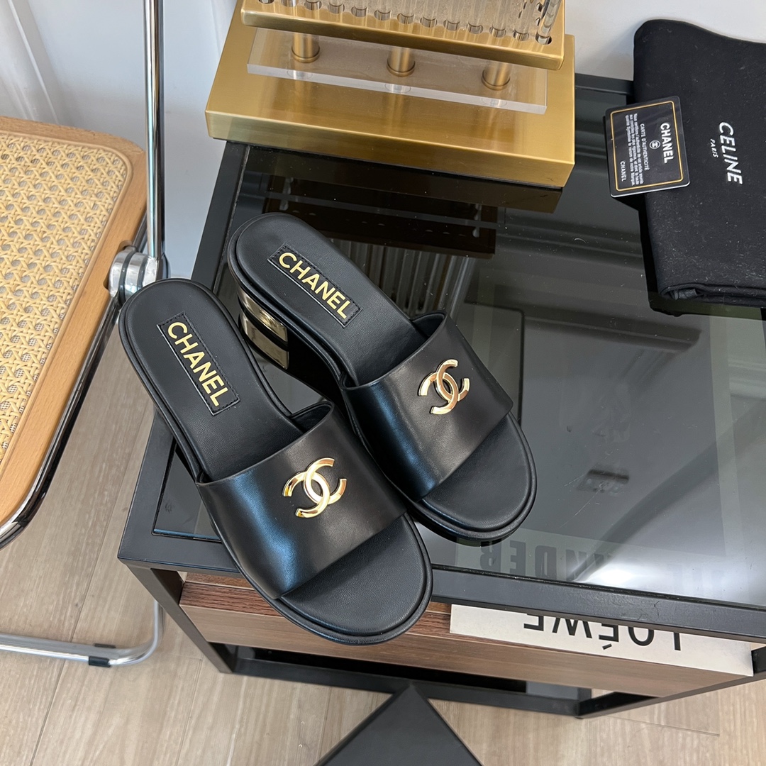 [TOP] CHANEL Sheepskin Thick Heeled Slippers - 3 Colour