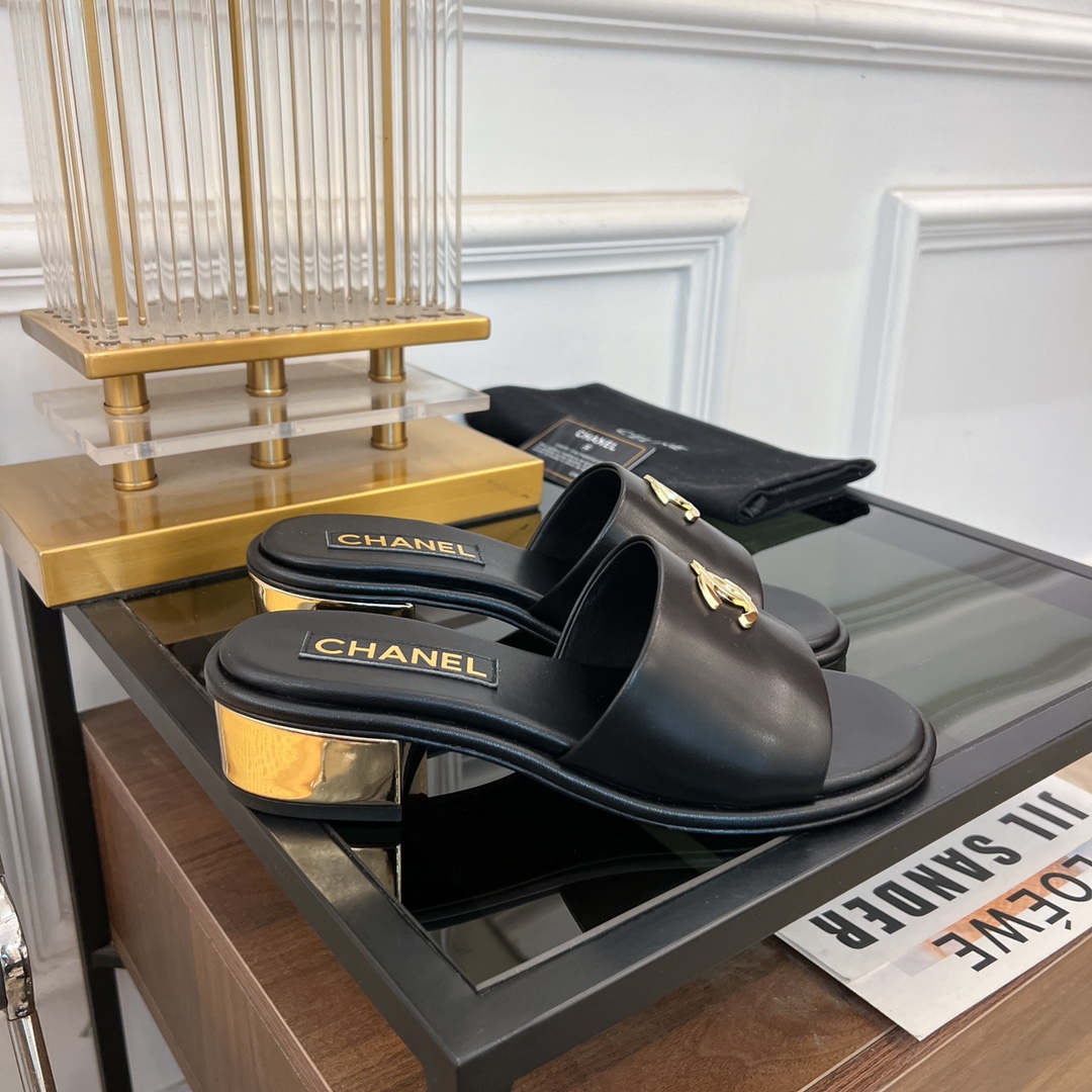 [TOP] CHANEL Sheepskin Thick Heeled Slippers - 3 Colour