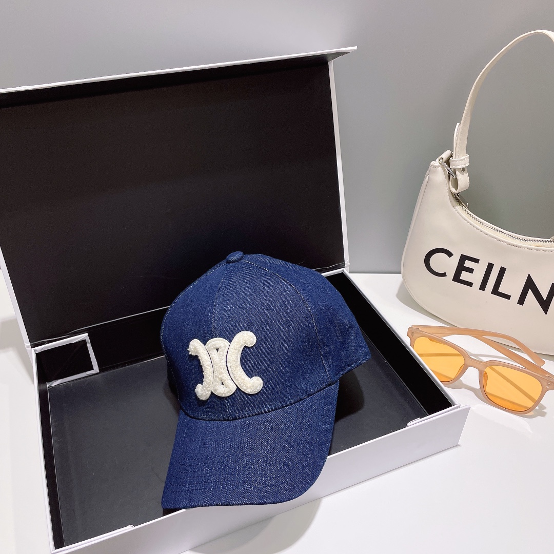 [TOP] CELINE Denim Embroidered Baseball Cap - Dark Blue