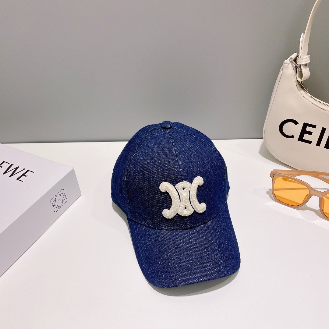 [TOP] CELINE Denim Embroidered Baseball Cap - Dark Blue
