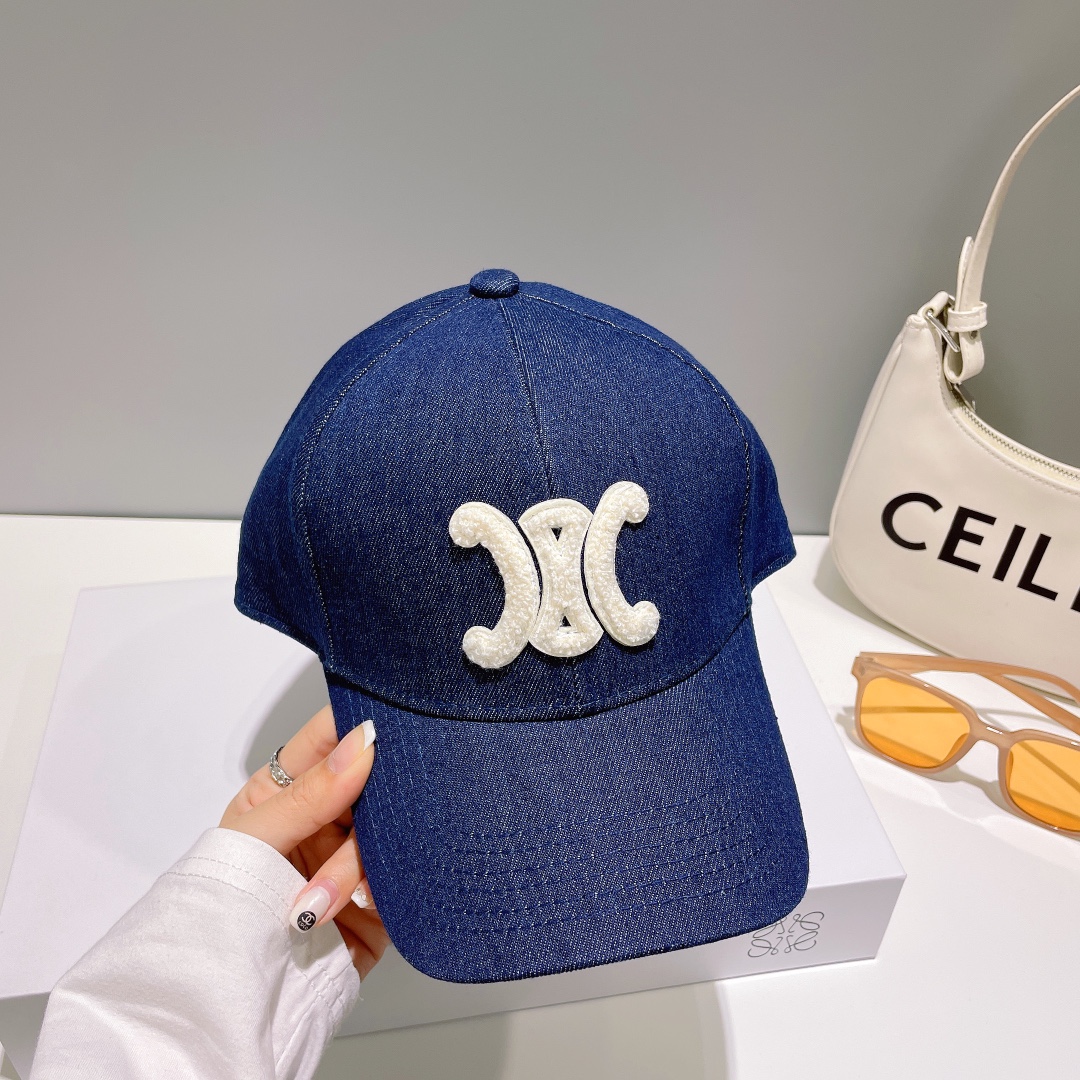 [TOP] CELINE Denim Embroidered Baseball Cap - Dark Blue