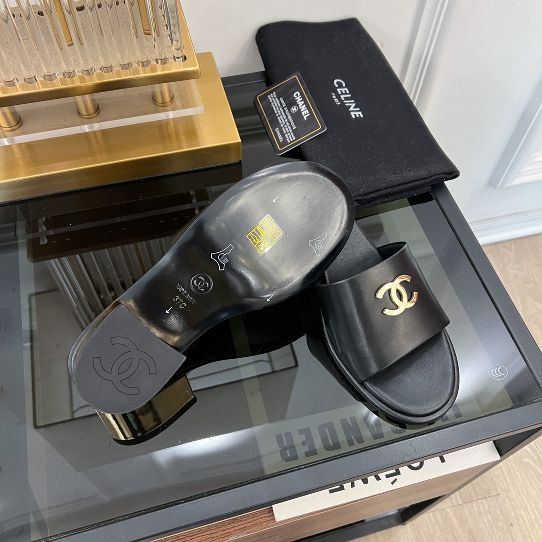 [TOP] CHANEL Sheepskin Thick Heeled Slippers - 3 Colour