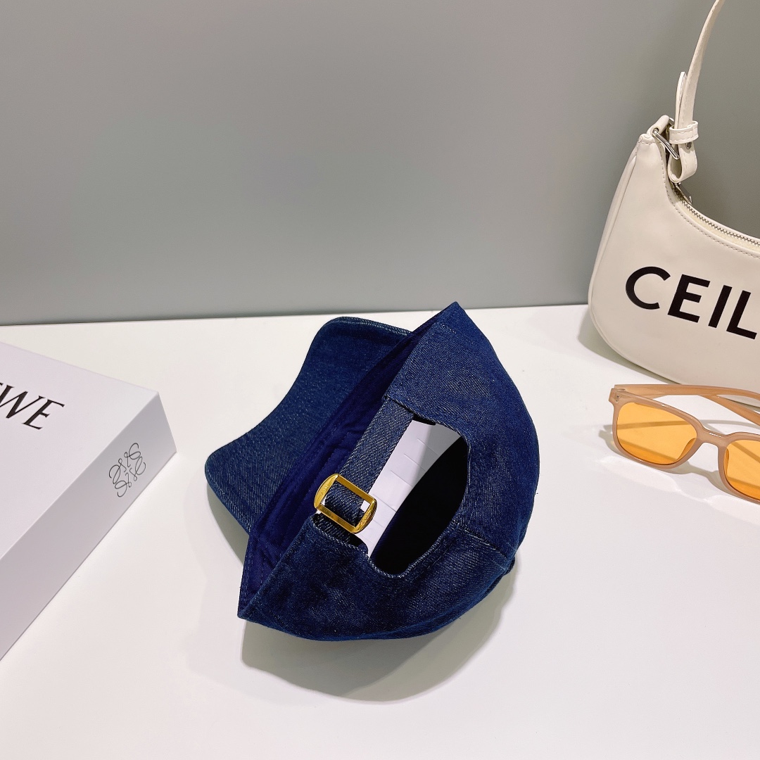 [TOP] CELINE Denim Embroidered Baseball Cap - Dark Blue