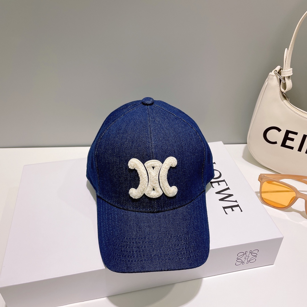 [TOP] CELINE Denim Embroidered Baseball Cap - Dark Blue