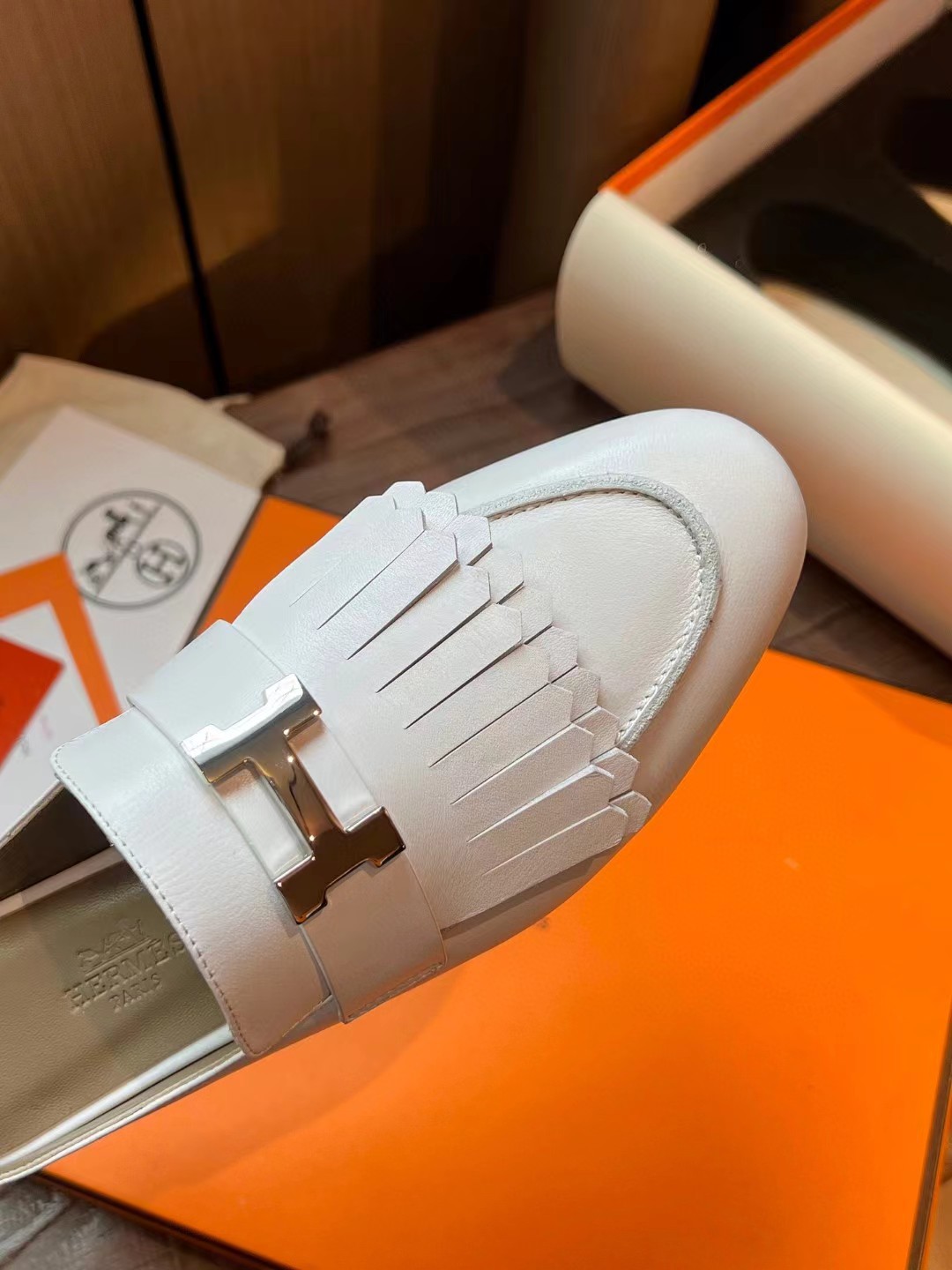 [TOP] HERMES Nappa Leather Mules - White