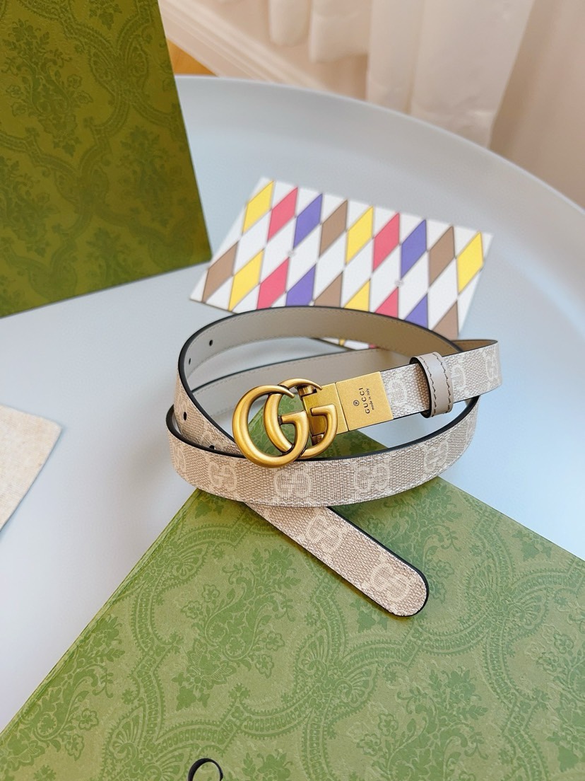 [TOP] GUCCI Cowhide Belt - 2cm - Apricot