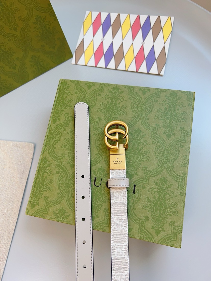 [TOP] GUCCI Cowhide Belt - 2cm - Apricot