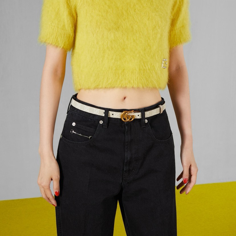 [TOP] GUCCI Cowhide Belt - 2cm - Apricot