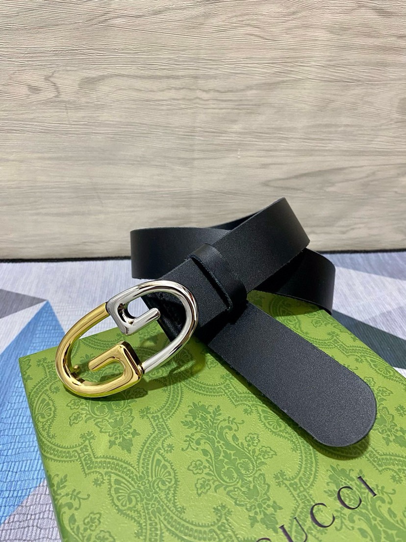 [TOP] GUCCI Tree Cream Leather Belt 3.5CM - Black