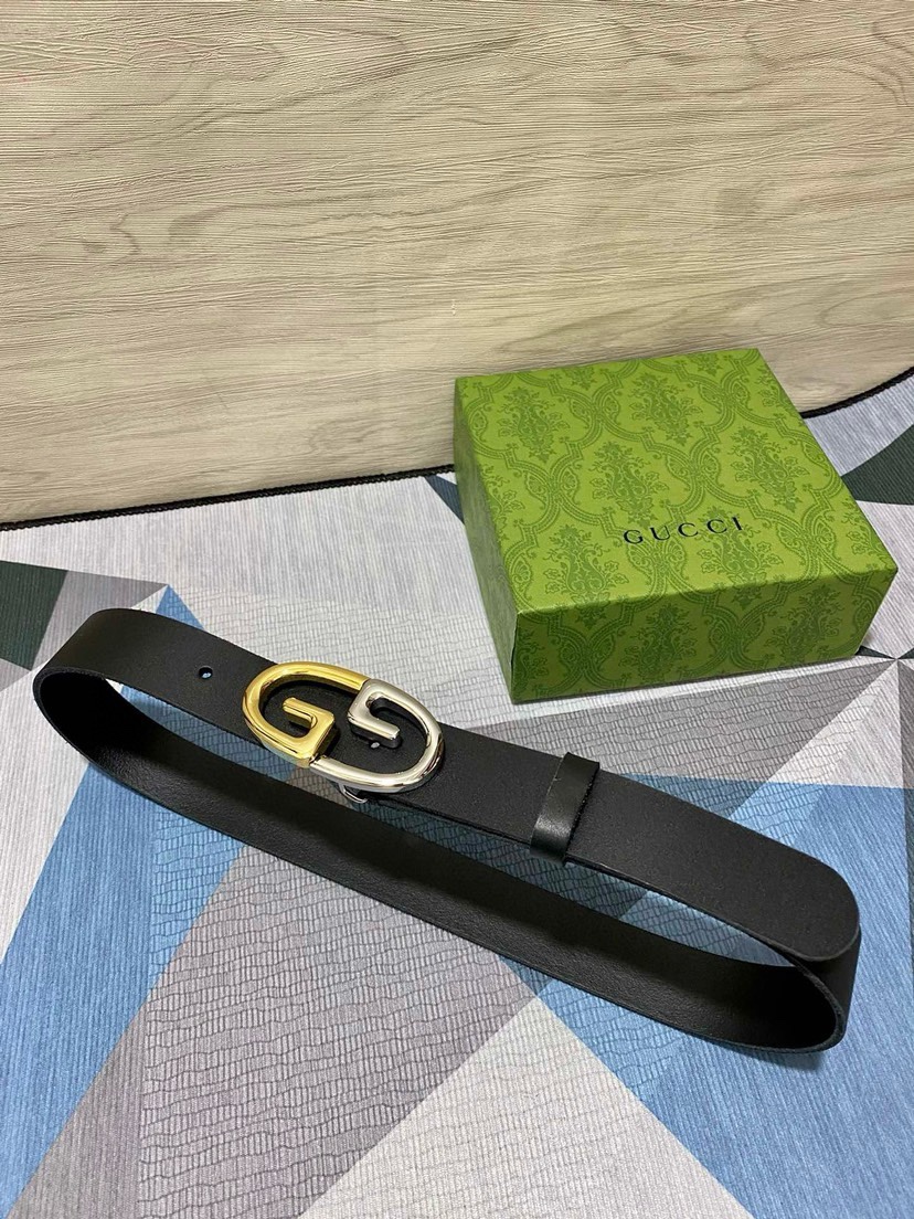 [TOP] GUCCI Tree Cream Leather Belt 3.5CM - Black