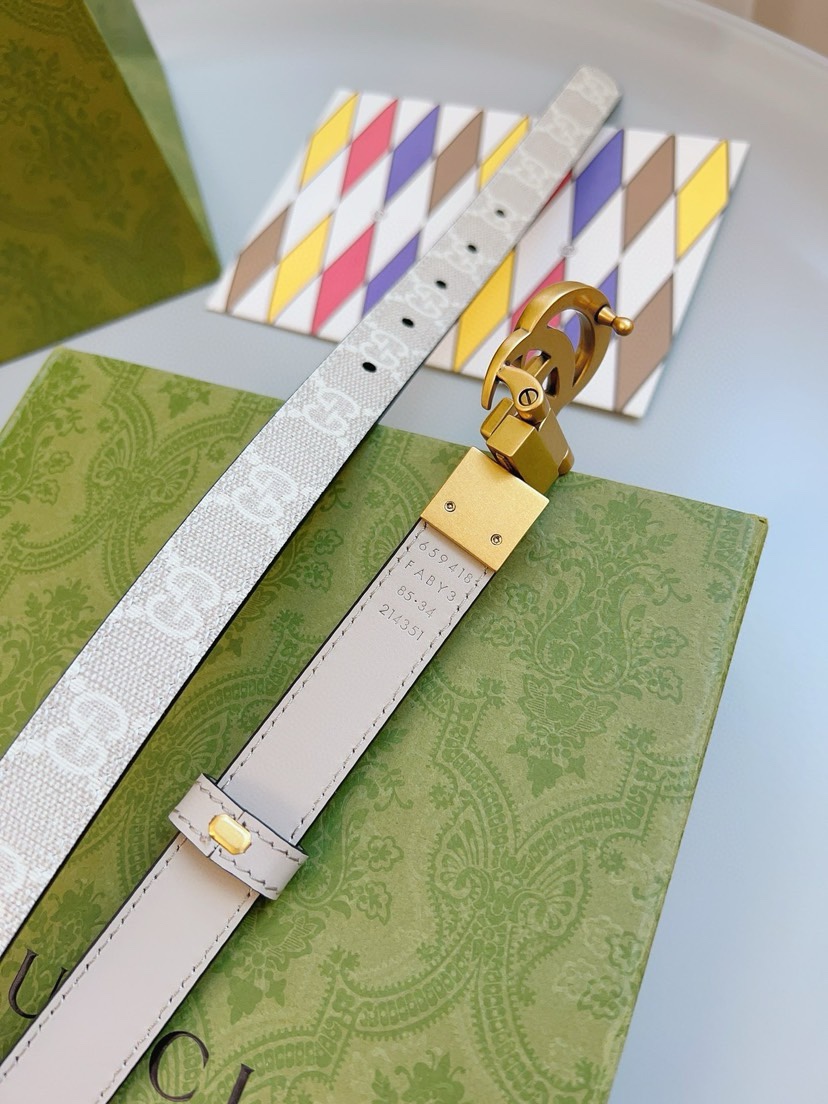 [TOP] GUCCI Cowhide Belt - 2cm - Apricot