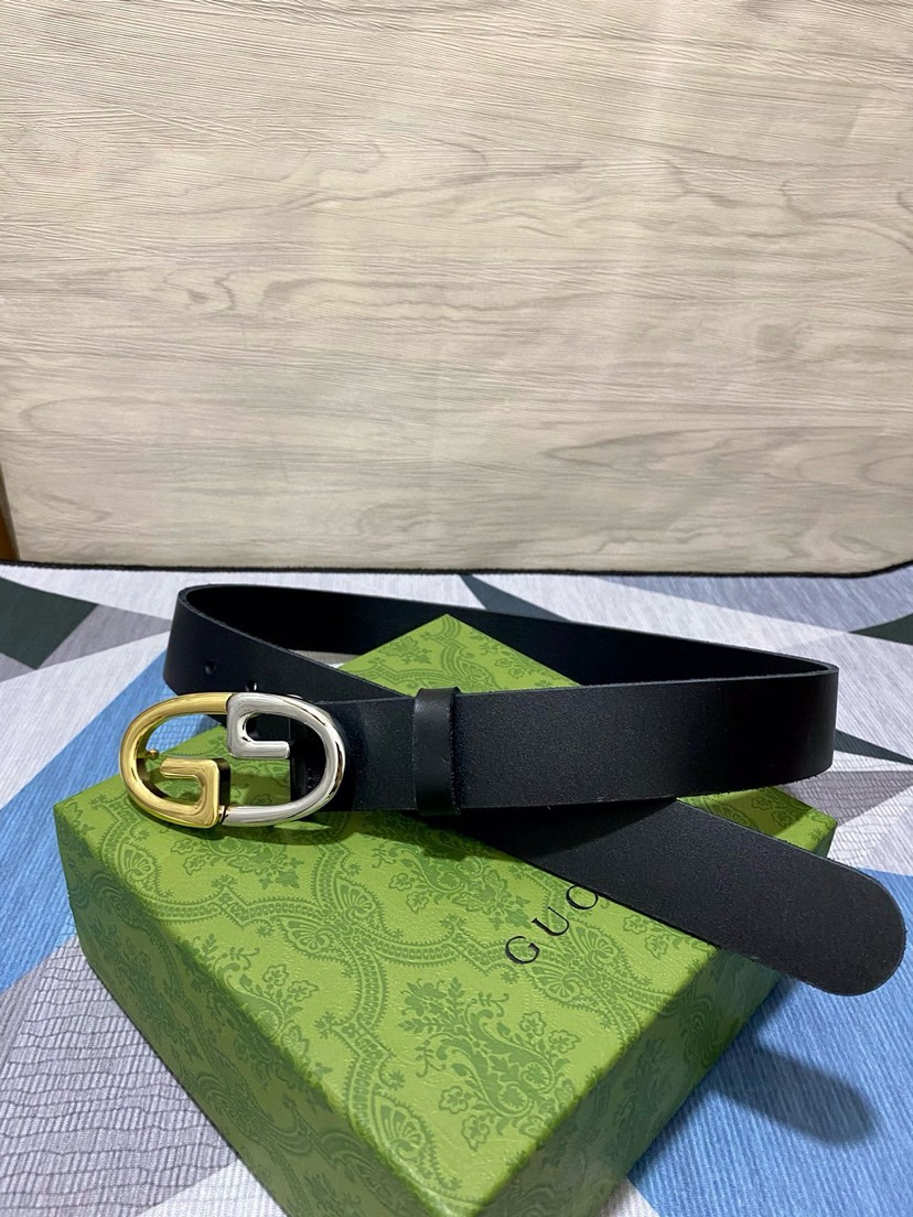 [TOP] GUCCI Tree Cream Leather Belt 3.5CM - Black